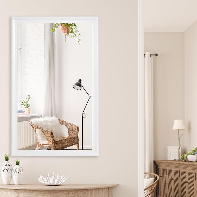 CULER White Wall Mirror for Bathroom,Rectangle Rustic Large 30 x 48 inch Hanging Vanity Mirrors for Living Room,Bedroom,Entryway