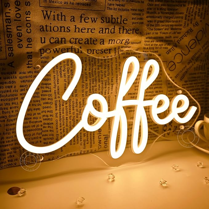 SYLHOME Coffee Led Neon Light Sign Home Bedroom Business Cafe Wall Sign Decor Club Coffee Bar Station Shop Kitchen Light Up Sign 11.8" X 6.69" USB