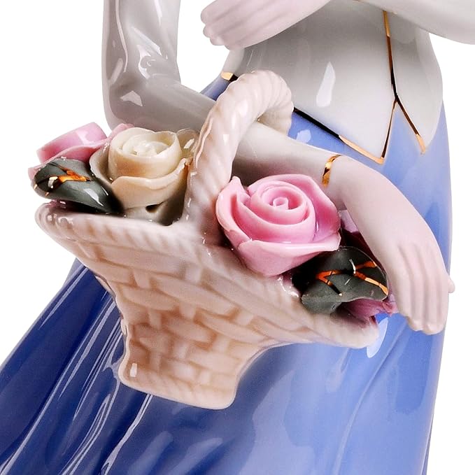 MTME Porcelain Figurine, Lady with Flowers, Memorabilia, Wedding Gifts, Statue Home Decor (Anniversary)
