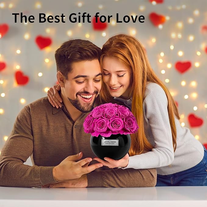 JoyFlower Preserved Flowers in Vase for Home Decor, Eternal Flower Real Roses with Glass Vase for Wedding House Bedroom Dining Living Room Office Table Centerpiece Decoration, Housewarming Party Decor