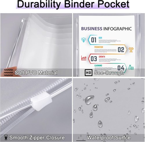 Antner 8-Pack Clear Binder Pockets - Waterproof PVC Document Organizers for 3-Ring Binders