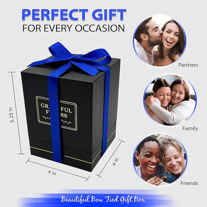 Graceful Fleurs | Real Long Lasting Roses for Years | Preserved Fresh Flowers for Delivery Birthday | Birthday Gifts for Women | Forever Roses in a Box (Blue, Black Box, 4 Roses)