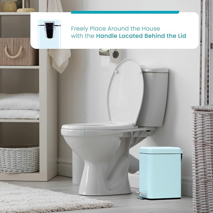 Home Zone Living 2-Pack 1.3 Gallon Small Powder Blue Bathroom Trash Can with Lid and Step Pedal, Stainless Steel Wastebasket with Slim Design for Home and Office, 5 Liters