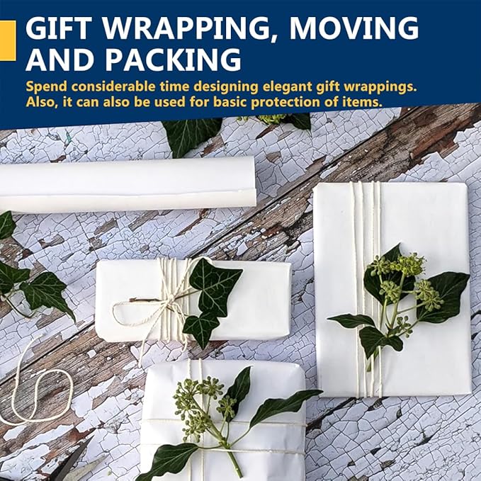PerkHomy White Kraft Paper Roll 17.5" x 1,200" (100') for Gift Wrapping Bulletin Board Craft Art Bouquet Flower Packing Moving Shipping Floor Covering Table 70GSM 50LB (White, 17.5" x 100')