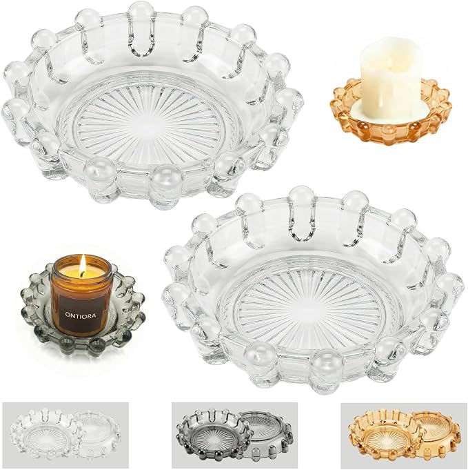 Bubble Smoky Glass Candle Holder – Modern Anthropologie-Inspired Decor Dish for Small Candles & Diffusers | Stylish Tabletop Accent for Home Bar & Cozy Living Spaces (2, Clear)