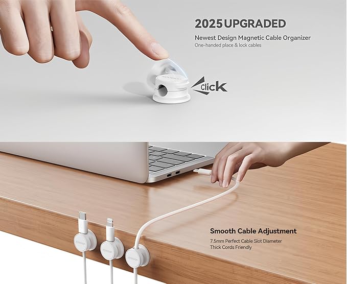 12 Pack Cord Organizer Holder,with a 8 mm (0.32 inches) Diameter, Accommodates Most Cables,Featuring a 360° Rotating Shaft,Cable Management Clips,for Home,Office,Car,Desk,Nightstand