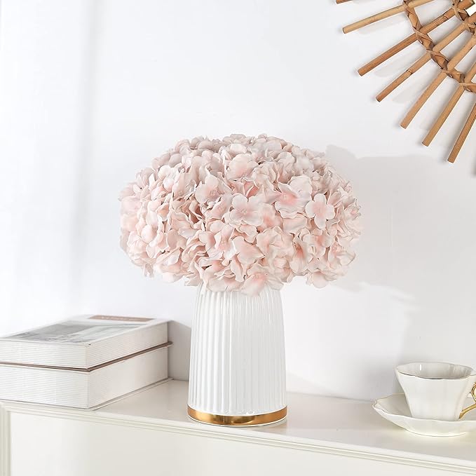 10PCS Artificial Hydrangea Flowers, Fake Hydrangea Silk Flowers Heads with Stems for Wedding Home Party Shop Baby Shower Decoration-Light Pink