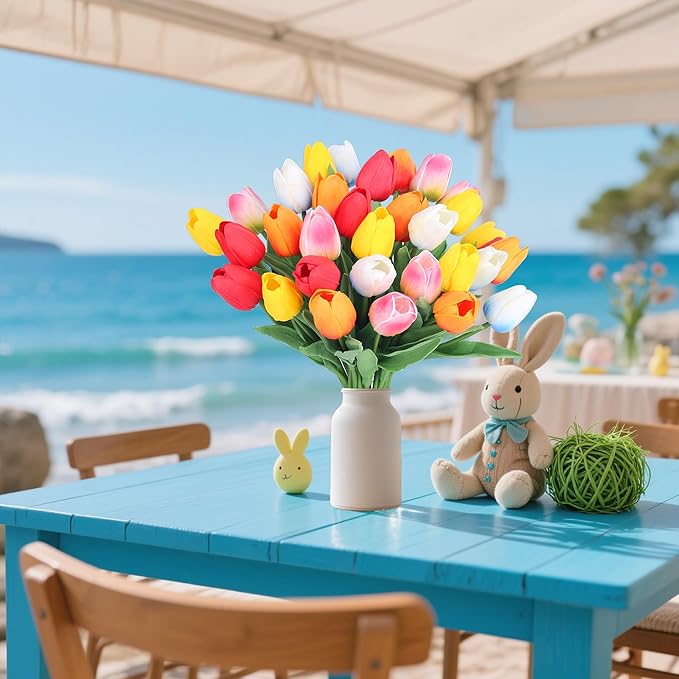20pcs Color Artificial Tulips Flowers for Real Touch Tulips Fake Flowers for Smumer Wedding Bouquet Mother's Day Decor (5 Color 14 Inches)