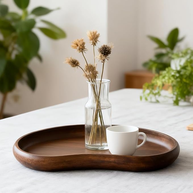 Acacia Wood Serving Tray – Premium Craftsmanship Decorative Tray Irregular Handmade Catchall Plate for Keys, Snacks, Coffee Table Décor & Entryway Organization-10.9 * 5.7 * 1.18 inches