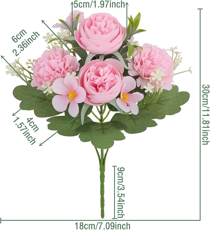 6 Color Rose Peony Artificial Flowers UV Resistant Fake Flowers for Outdoor Garden Decor Wedding Bouquets Home Decoration Porch, Patio Table Centerpiece