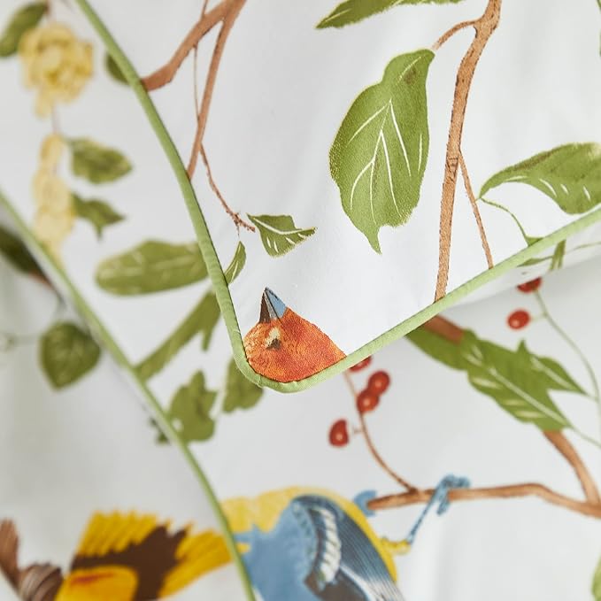 Brandream Eastern Floral Birds Chinoiserie Blossom Print Bed Sheet Set Luxury Bedding Collections 800TC 100% Egyptian Cotton Deep Pocket White Green Botanical Tree Branches Ornamental, 4Pc-Queen Size