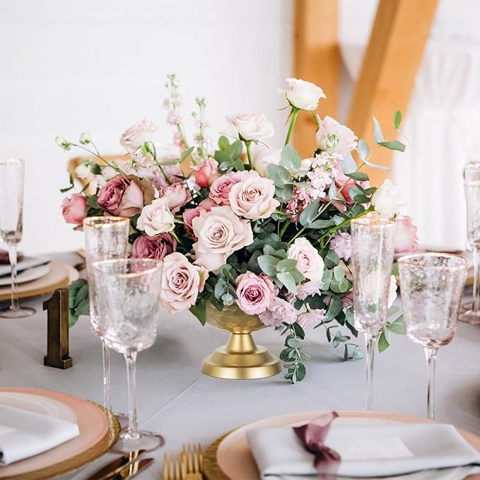 Sziqiqi Urn Vase Gold Centrepiece: 5.5in Small Vases for Wedding Table Decorations - Metal Flower Arrangement Pots Set of 10 - Vintage Honeycomb Vase for Party Reception Dinner Table