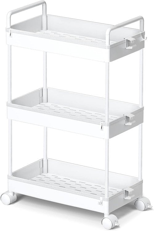 Ronlap 3-Tier Slim Rolling Storage Cart - Versatile Utility Organizer with Wheels for Narrow Spaces | White