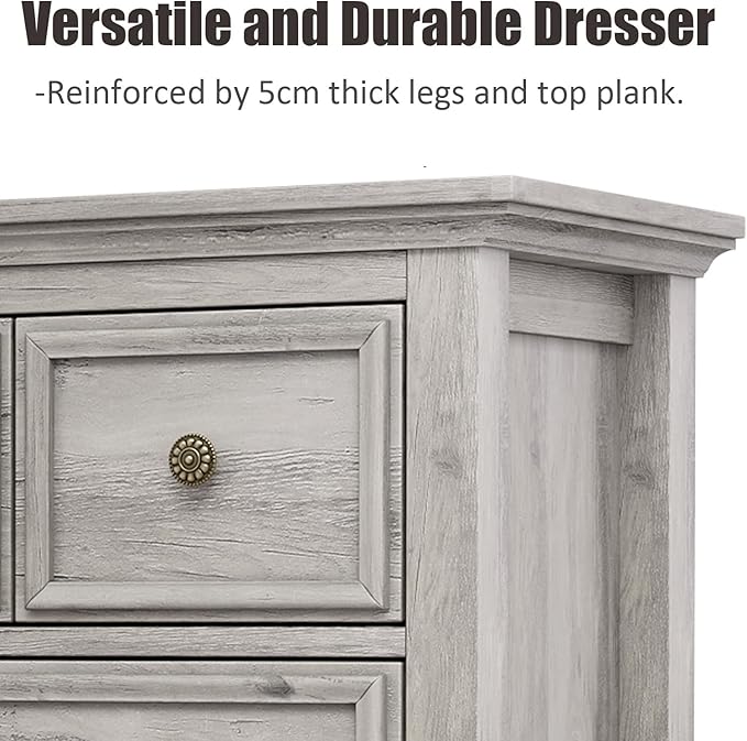 LGHM Dressers for Bedroom with 8 Drawers,54" Long Dresser Wood Legs, Modern Farmhouse Wood Chest of Drawers, Wide Dresser with Deep Drawers, Light Gray