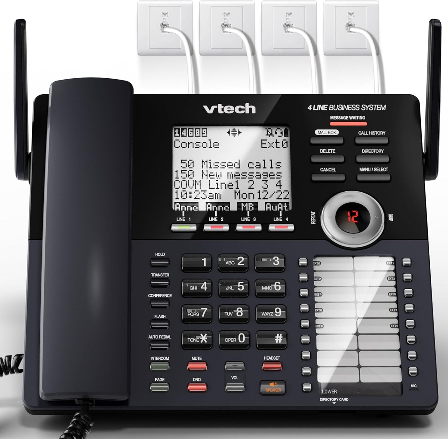 VTech AM18447 4-Line Small Business Phone System - Expandable to 10 Stations, Digital Answering Machine & Intercom, Black