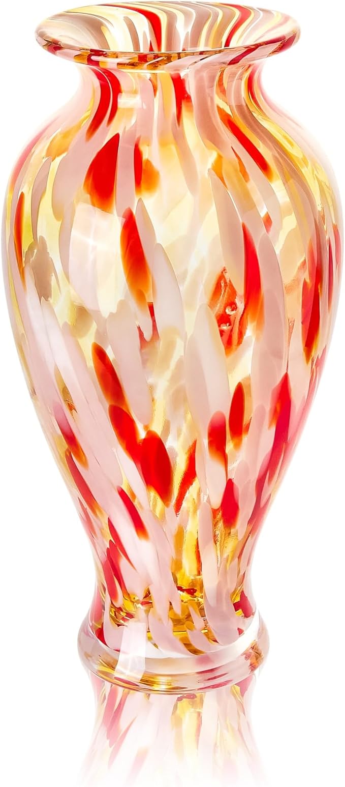 QFkris Hand Blown Glass Vase for Flowers, 12 Inch Tall Crystal Flower Vases for Bouquet Home Decor Decorative Centerpieces, Unique for Mom, Valentine's Day Gift for Her Lover Girlfriend
