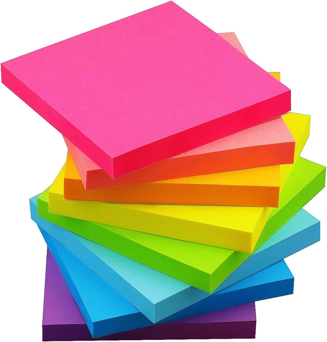 Skiennix Sticky Notes - 16 Pads in 8 Bright Colors | 3x3 & 1.5x2 Inches, 90 Sheets Each