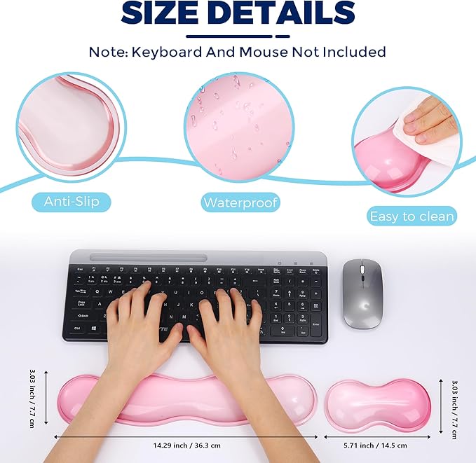 Gel Wrist Rest for Keyboard and Mouse, Wrist Rest for Keyboard, Mouse Wrist Support, Pain Relief, Cool Touch, Non-Skid, Keyboard Wrist pad