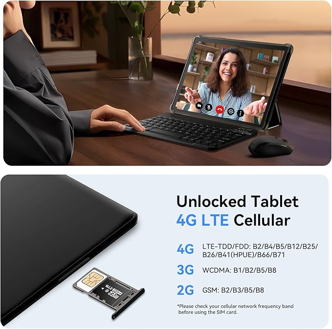 Topsand Android Tablet 10 inch, Android 15 Tablet with Keyboard, Mouse, 4G LTE Cellular, IPS Display, MediaTek Octa Core Processor, 12GB+64GB, 2TB Expandable,5G Wi-Fi, GPS, 2-in-1 Tablets with Case
