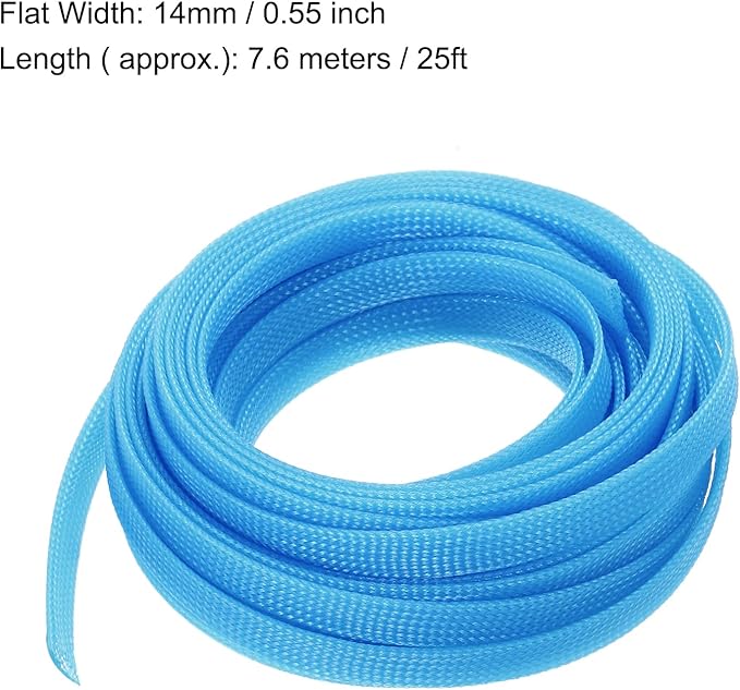 uxcell PET Expandable Sleeving 25ft 3/8" Sky Blue Cable Management Sleeve Cord Organizer for Wrap Protect Cable