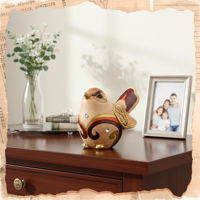 Gerrii Vintage Bird Figurine Decor - Resin Bird Statue for Shelf, Desk, Office, Living Room & Bedroom, Boho Decorative Animal Sculpture, Ideal Gift for Birds Lovers and Women