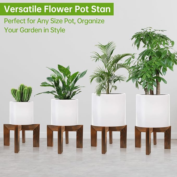 hismocal 4 Pack Wood Plant Stand Indoor Holders for Plants, Sturdy Flower Pot Stands Plants Shelf, Wooden Stool for Patio Plant Stand, Fit 5-18 Inch Variety Flower Pots, Easily Assemble