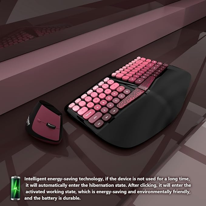 Ergonomic Wireless Keyboard and Mouse Set Wireless Keyboard Silent Mice Set with Wrist Rest for Computer, Laptop, PC, Mac, Windows Black Pink