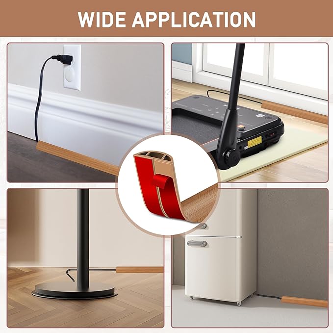 Floor Cord Cover Self Adhesive Cord Hider Floor Extension Cord Covers for Floor Power Cord Protector Cable Management Prevent Cable Trips Cable Cavity 0.51" W x 0.31" H (Light Brown Wood, 3.3Ft)