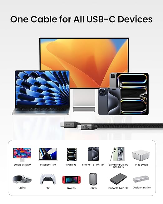 Silkland USB C Monitor Display Cable 10FT [4K@144Hz/60Hz 8K@30Hz], USB C 3.2 Gen 2x2 Video Cable, 20Gbps Data Transfer, 240W PD Fast Charge, Type C Compatible with iPhone 16, MacBook Pro, iPad