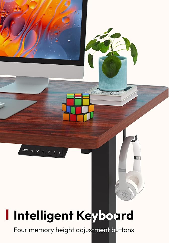 SANODESK Electric Standing Desk 60 x 24 Inches Whole-Piece Desktop Height Adjustable Stand Up Desk w/6-Button Controller Ergonomic Computer Desk for Home Office, Black Frame + Mahogany Tabletop