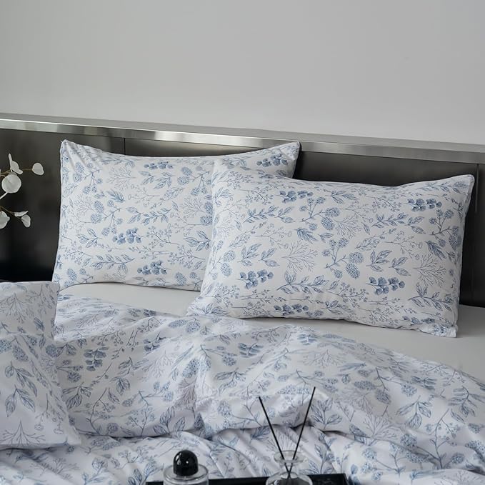 Floral Comforter Set Twin 2 Pieces Soft Bedding Comforter Set Garden Style Chic Blue Floral Print Botanical Flower Comforter for All Seasons 1 Comforter and 1 Pillowcases