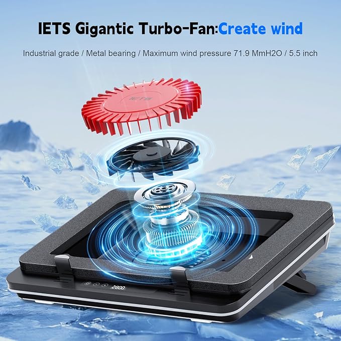 IETS GT600 Laptop Cooling Pad Equipped with Gigantic Turbo-Fan（5.5inch Diameter）,Sealed Foam for Rapid Cooling Gaming Laptop,14.1-19.3 inch Laptop Cooler with 3-Port USB Hub,Dust Filter,Touch Start