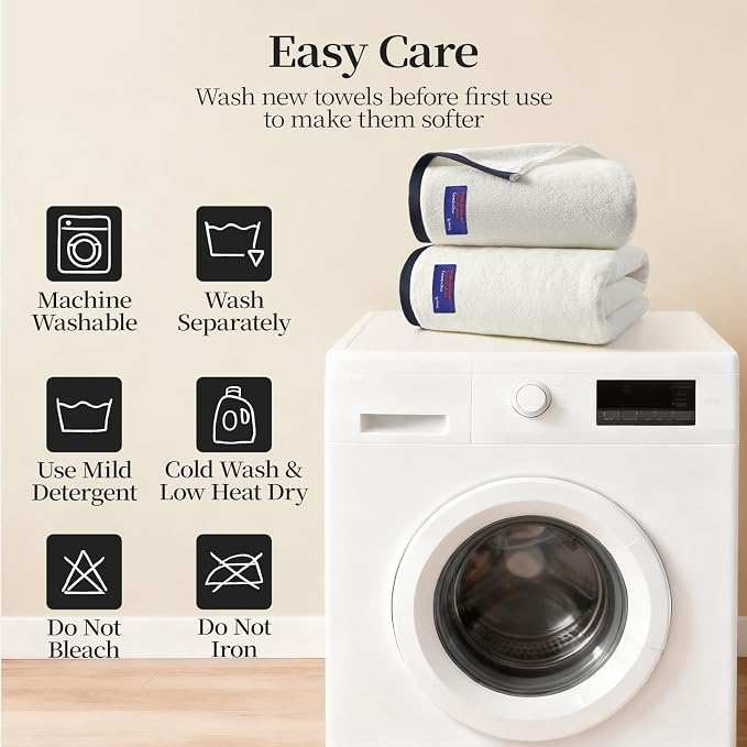 REDKISS 2 Pack Cotton Bath Towels, Soft Absorbent 600 GSM, 27x54 Inch | Quick Dry | Reinforced Stitching | Modern Contrast Border Design | Machine Washable | Bathroom, Gym|Spa & Guest Use | White
