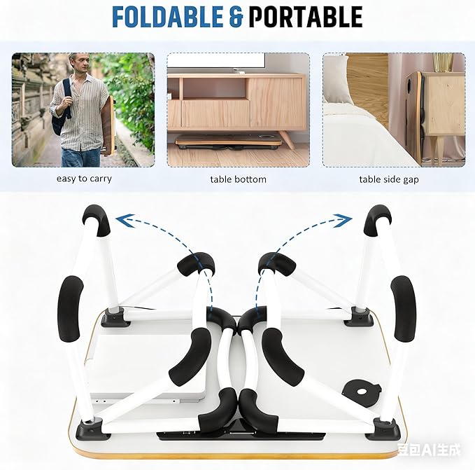 Fayquaze Portable Foldable Laptop Bed Desk with Storage Drawer and Cup Holder - Lap Desk Laptop Stand Tray Table for Eating, Reading and Working