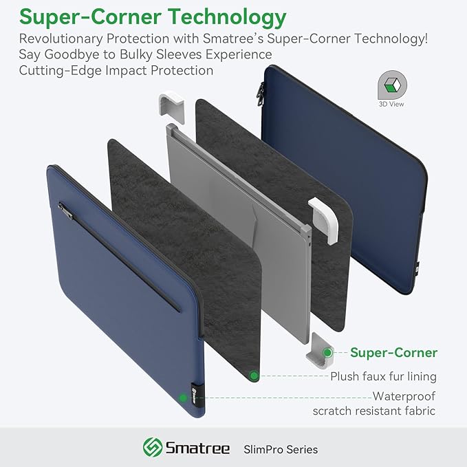 Smatree SlimPro Laptop Sleeve Case for 14 inch HP EliteBook 1040 G11/X Flip G1i, for 14 inch HP EliteBook 8 G1iN/G1i/G1a, Case with Accessory Pocket, Patented Super-Corner Design, Blue (S413B)