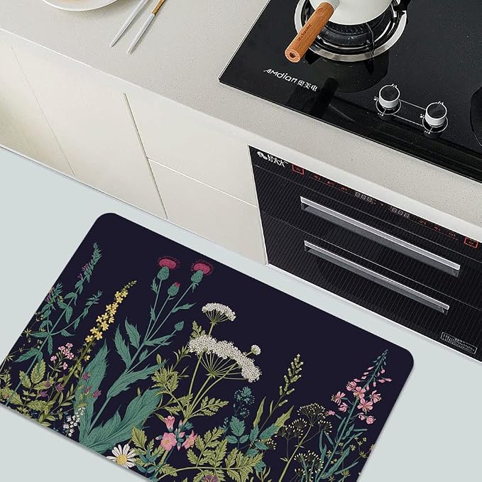 Diatomaceous Earth Bath Mat,Wild Flowers Non-Slip Volume Super Absorbent Fast Drying for Bathroom Kitchen Door mat,Eco-Friendly Easy to Clean 17×27.5Inch (43 * 70cm)
