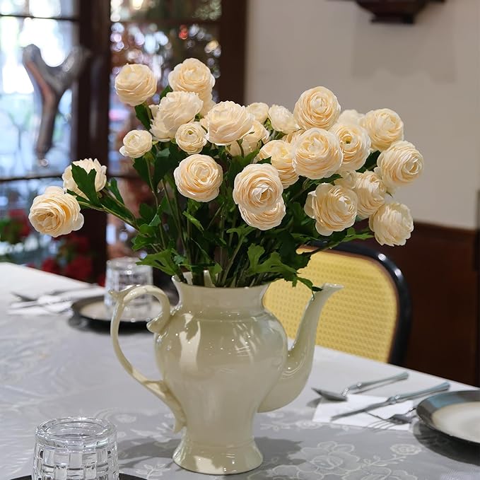 12Pcs Artificial Ranunculus Flowers – 36 Head 16.5" Silk Ranunculus Flowers Bouquets for Home Decor, Wedding Bridal Shower Centerpieces, and DIY Floral Arrangements (Champagne)