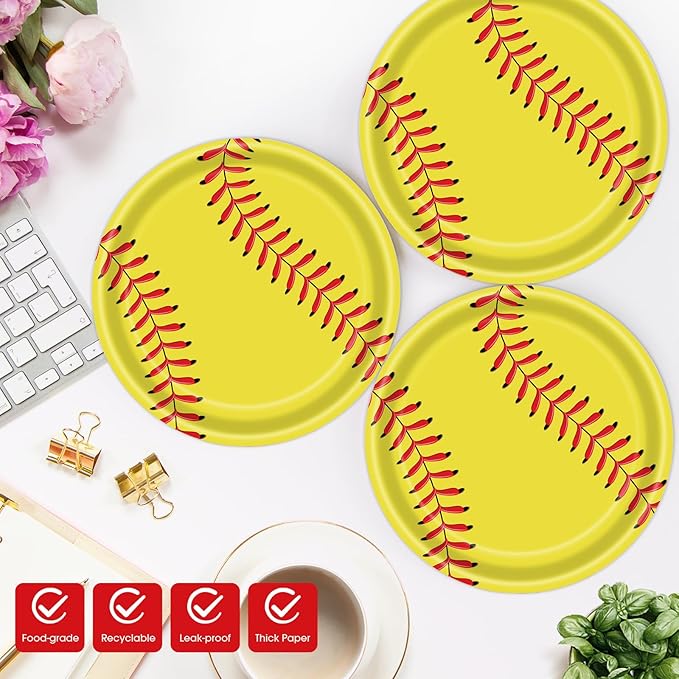 40 Pcs Softball Plates and Napkins Party Supplies, Disposable Paper Plates and Napkins Tableware Set for Sports Theme Softball Birthday Party Decorations Serves 20