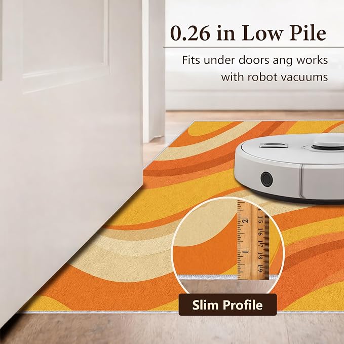 Sunset Flow Area Rug 3x5, Modern Abstract Wave Rug, Retro Orange Neutral Carpet for Living Room Bedroom, Soft Non Slip Washable Rug