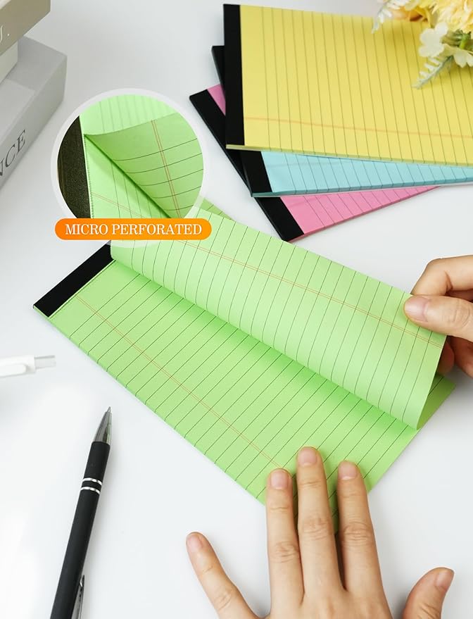 Zaviko 12 Pack Small Note Pads 5x8, Small Colored Legal Pads 5x8 College Ruled, Perforated Legal Notepads, 30 Sheets/Pack Writing Pads 5x8, Colored Notepads 5 x 8 Lined Paper Pads for Office Supplies