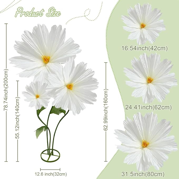 Giant Daisy Flowers Artificial, Large Paper Flower for Decoration, 6.1ft Big Daisies Flowers Decor, No fading for Birthday Party Garden Office Home Wedding Graduation Shop Window Display 3Pcs(White)