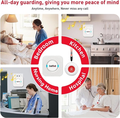 CallToU Wireless Caregiver Pager - Smart Call System with 2 SOS Buttons & 2 Receivers | 500+ Feet Range