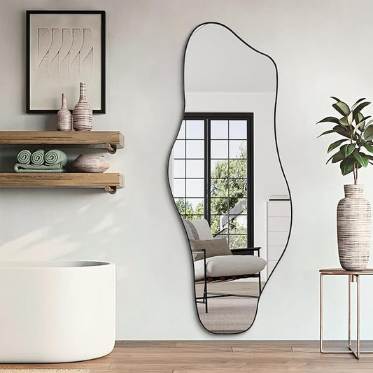Irregular Wall Mirror, 60"x24" Asymmetrical Tempered Glass Mirror, Large Frameless Organic Shape Mirrors for Entryway Hallway Bedroom Living Room, Horizontal or Vertical Hanging