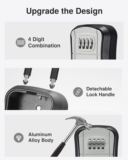 Puroma Key Lock Box - Portable Wall-Mounted Combination Safe for House Keys | 2-Pack, Gray