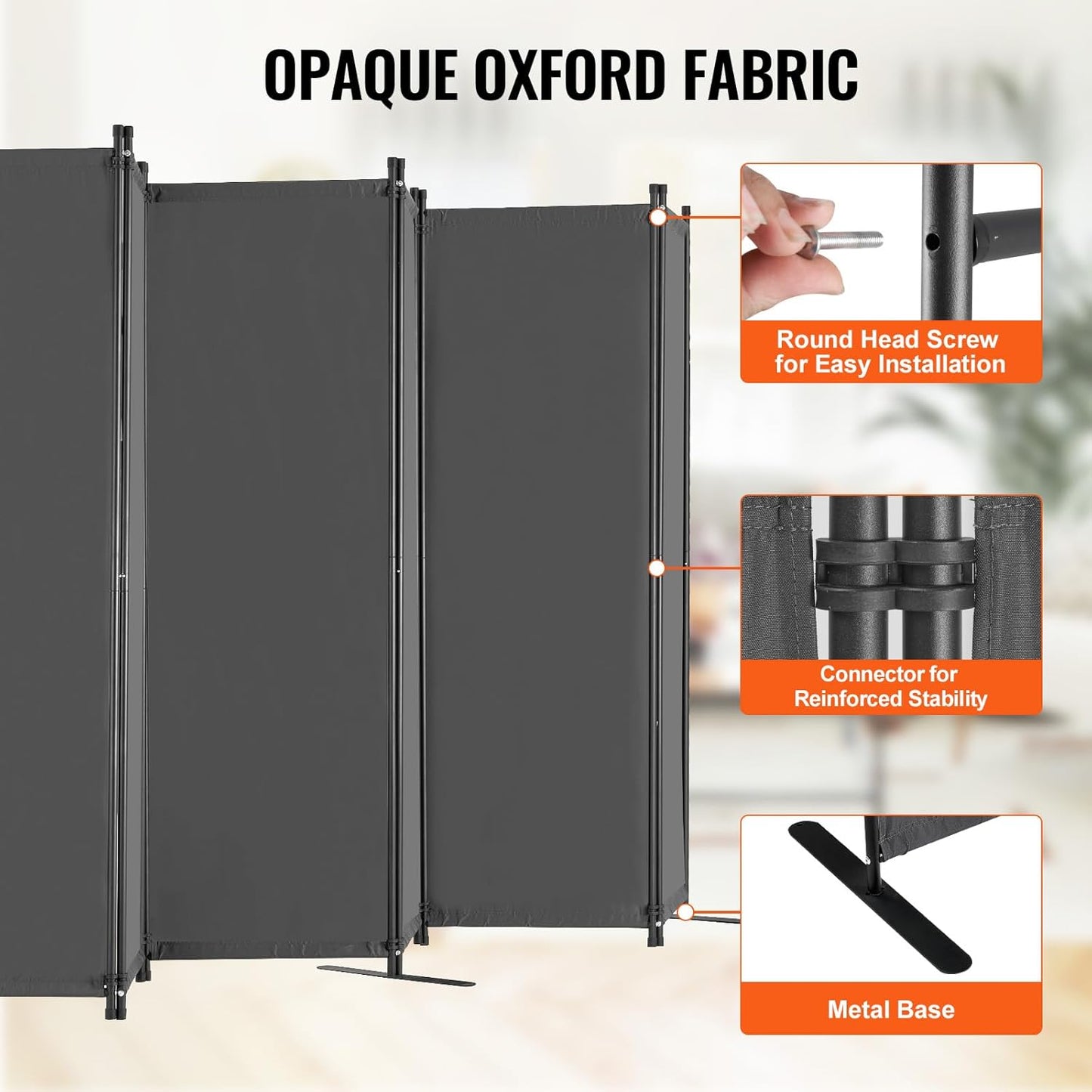 VEVOR 6-Panel Room Divider - Folding Privacy Screen & Portable Partition | Freestanding Grey Divider for Office & Bedroom