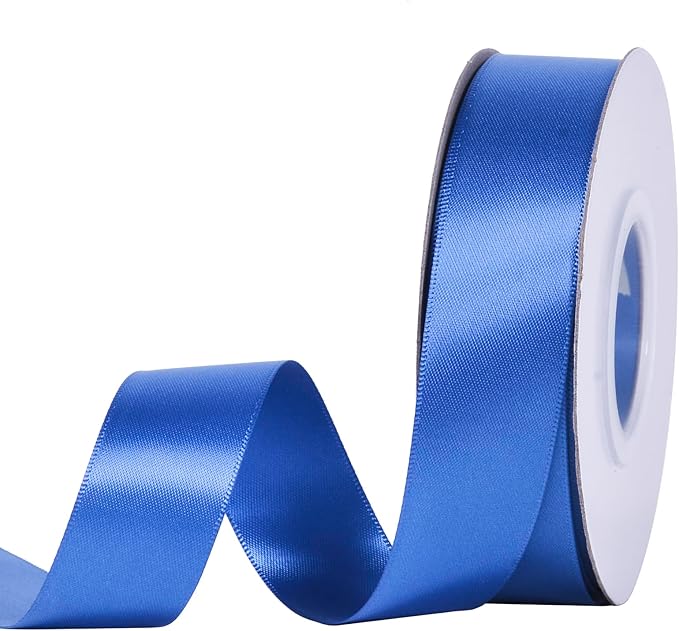 YAMA Royal Blue Double Faced Satin Ribbon, 1 Inch 25 Yards, Great for Crafts Bows Flower Bouquet Wedding Home Decor Gift Wrapping