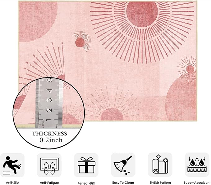 8x10 Large Area Rug for Living Room Sun Rug Mid Century Modern Rugs Machine Washable Boho Geometric Rug Non Slip Printed Low Pile Indoor Floor Carpet for Dining Room Bedroom Office,Pink