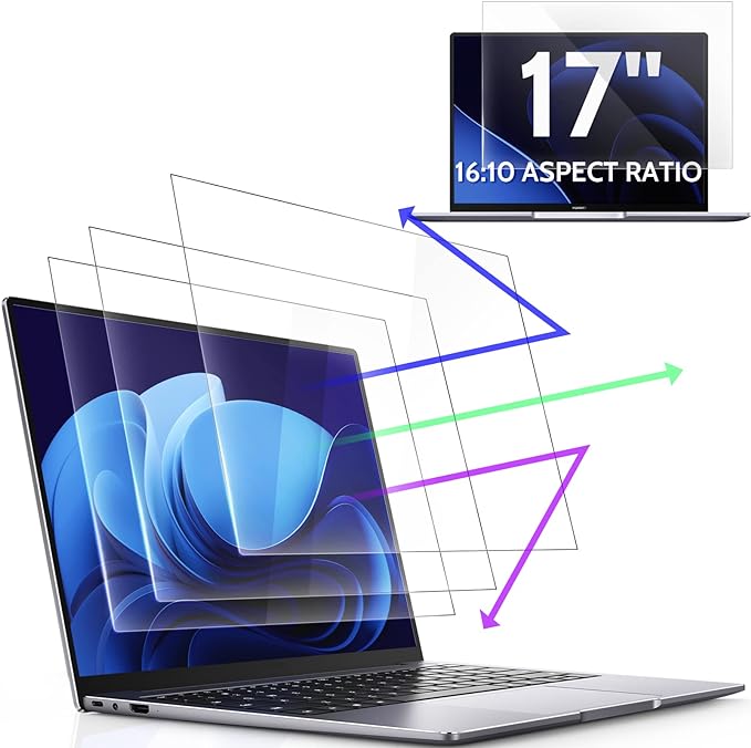 3 Pcs 17" Anti Blue Light Screen Protector Compatible With Lenovo Hp Dell Acer Asus Samsung etc Laptop-16:10 Aspect, 17 Inch Computer Monitor Glare Filter Uv Blocker Shield Cover Eye Protection Film