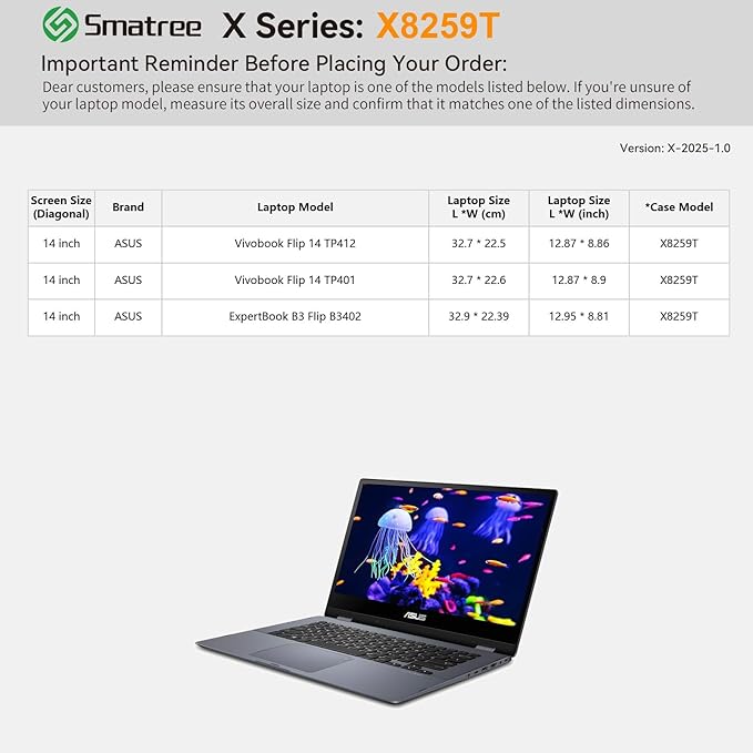 Smatree Hard EVA Protective Sleeve Case Compatible for 14 inch ASUS ExpertBook B3 Flip B3402 Laptop, for ASUS Vivobook Flip 14 TP401/TP412 Laptop Notebook Bag (X8259T)