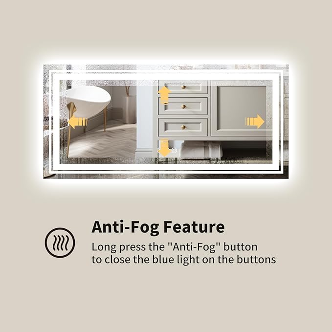 WTTY 72''x36'' LED Bathroom Mirror with Lights, Large Dimmable Led Mirror for Bathroom with Front + Backlight, Lighted Bathroom Vanity Mirror for Wall with Anti-Fog, Memory, Shatter-Proof, ETL Listed